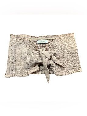 O. Vianca Smocked Bandeau Tube Top Beige Tie Front Size M NWOT